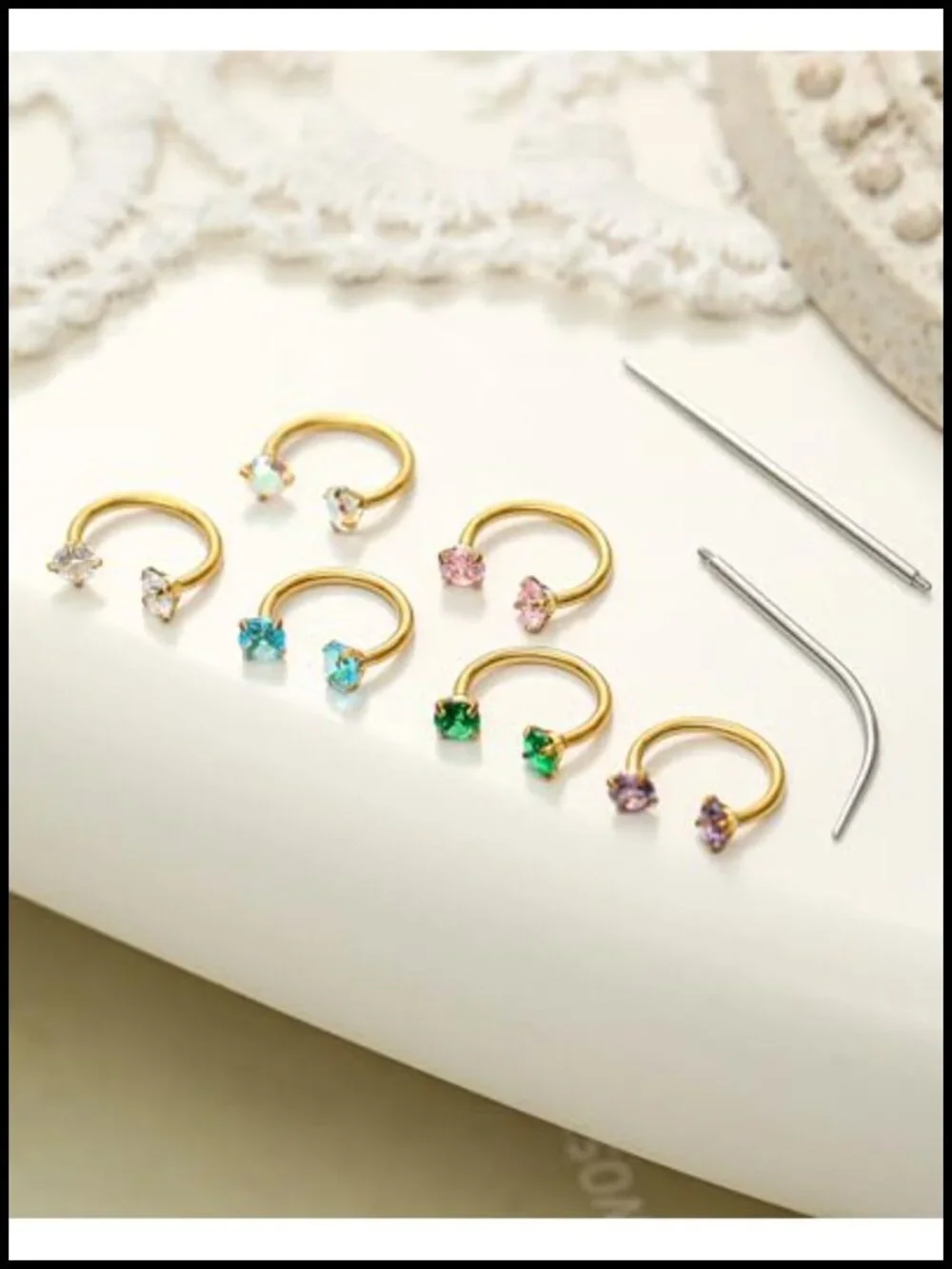 6pc Horseshoe Nose Ring Set 316L Surgical Steel Half Hoop Earrings Cartilage